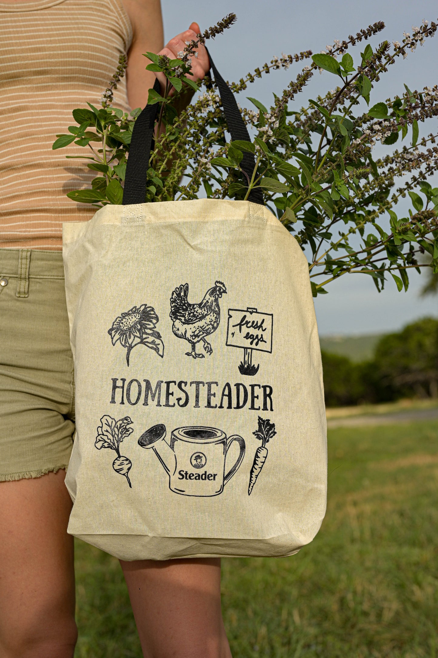 Homesteader Graphic Tote Bag with Black Handles