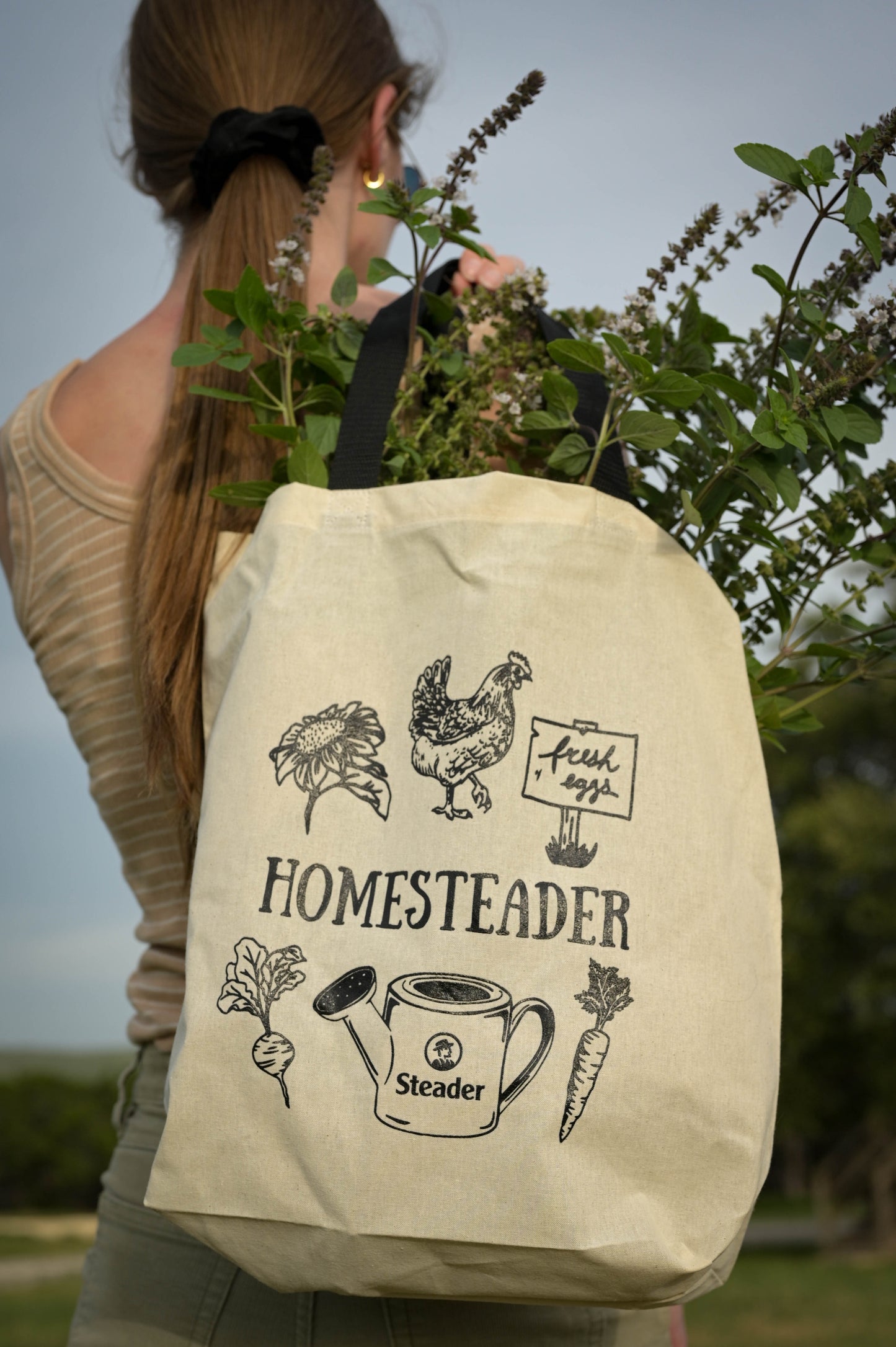 Homesteader Graphic Tote Bag with Black Handles