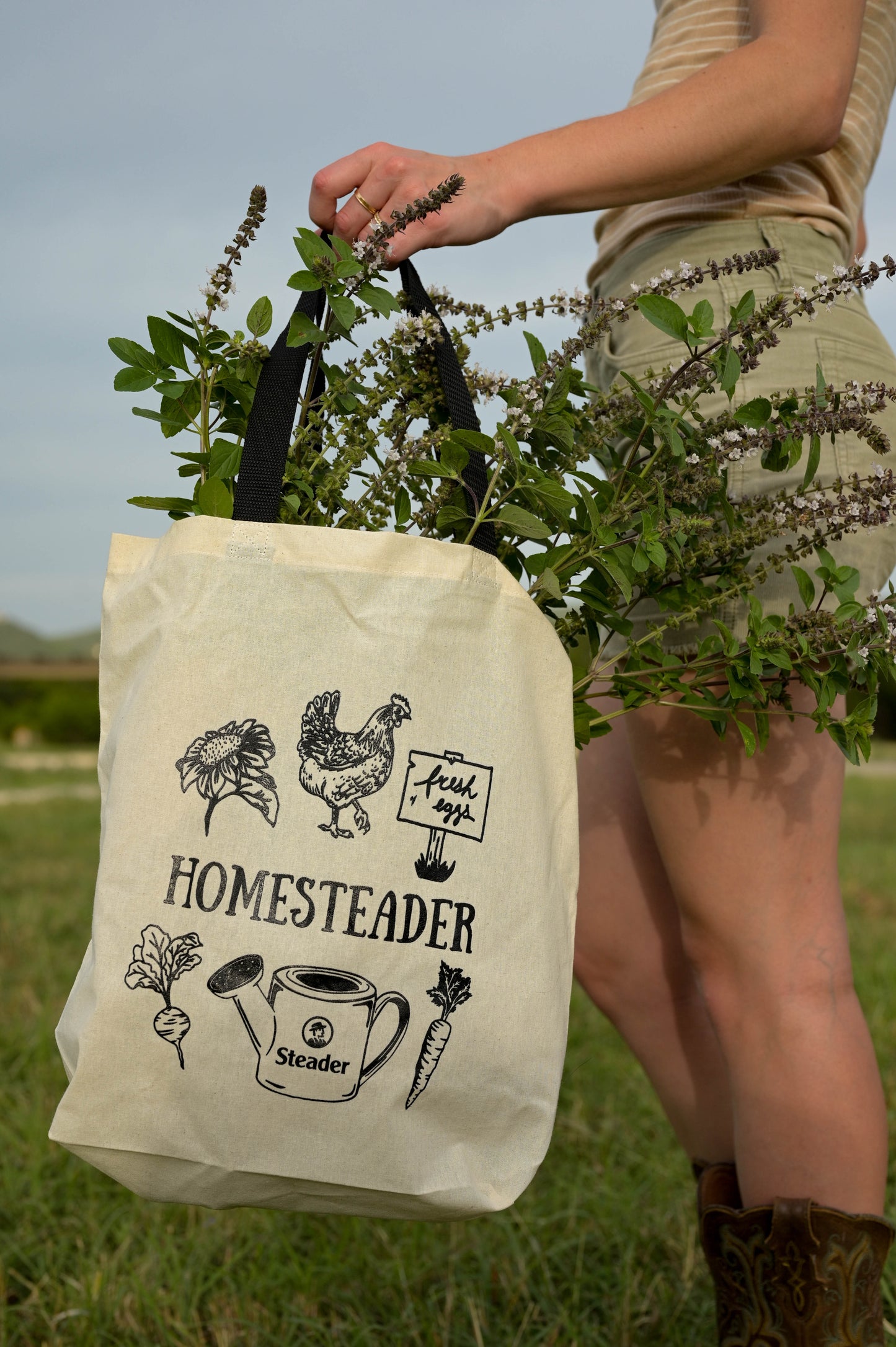 Homesteader Graphic Tote Bag with Black Handles