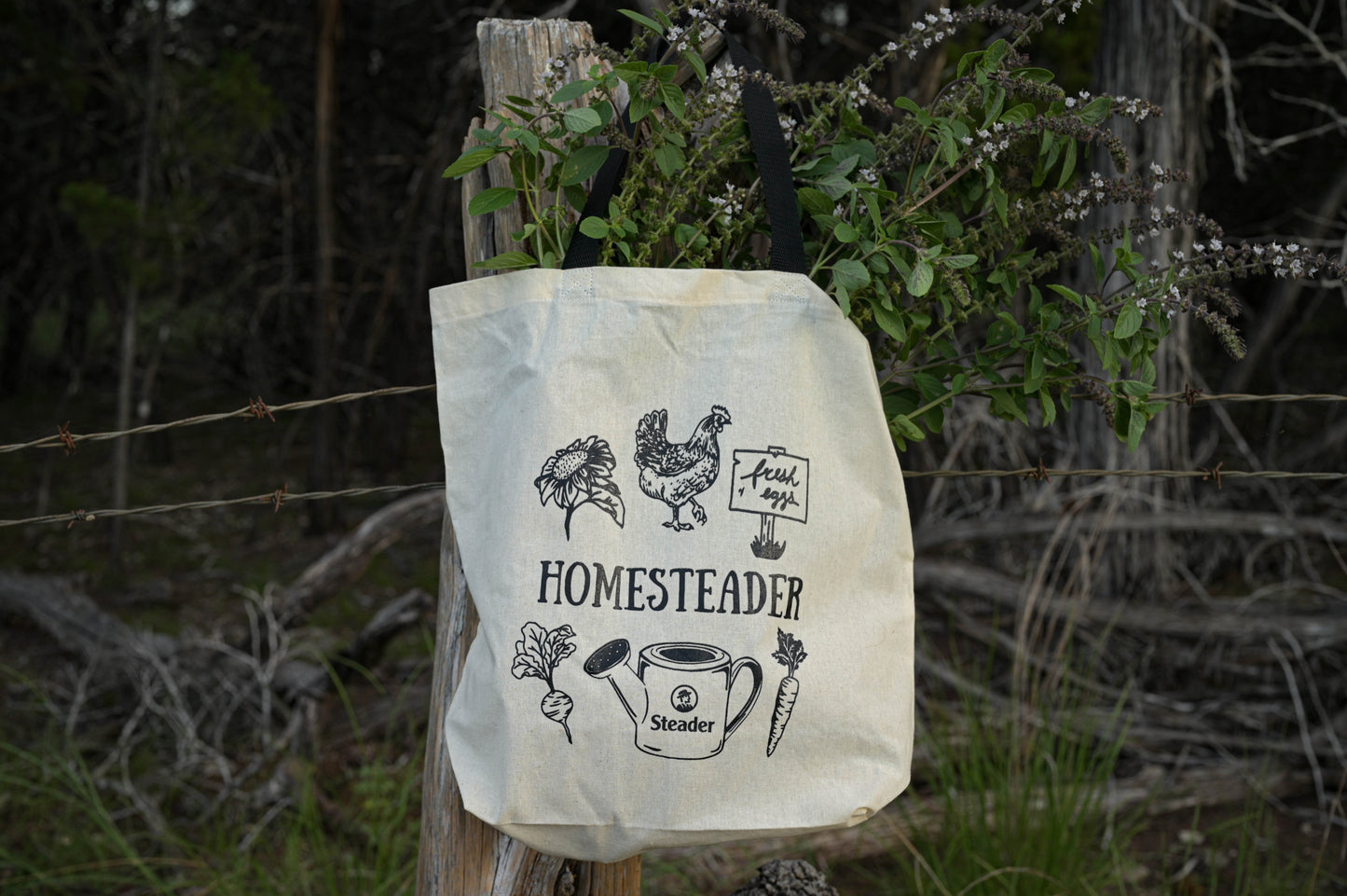 Homesteader Graphic Tote Bag with Black Handles